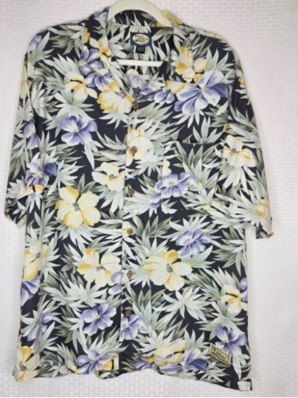 Tommy Bahama Tropical Floral Button-Up Shirt in Black, Yellow & Lavender